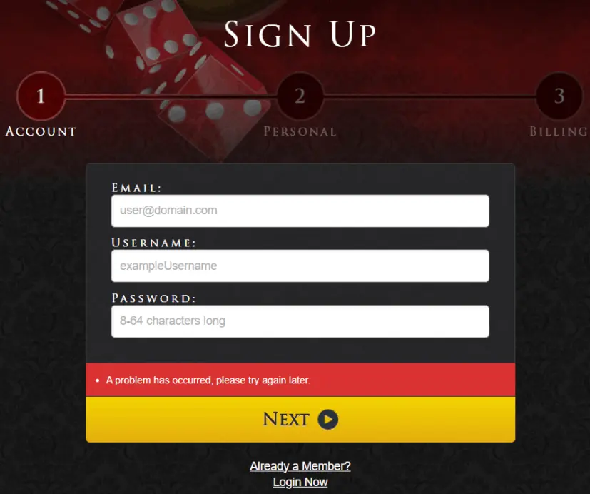 Lucky Red Casino Signup Page